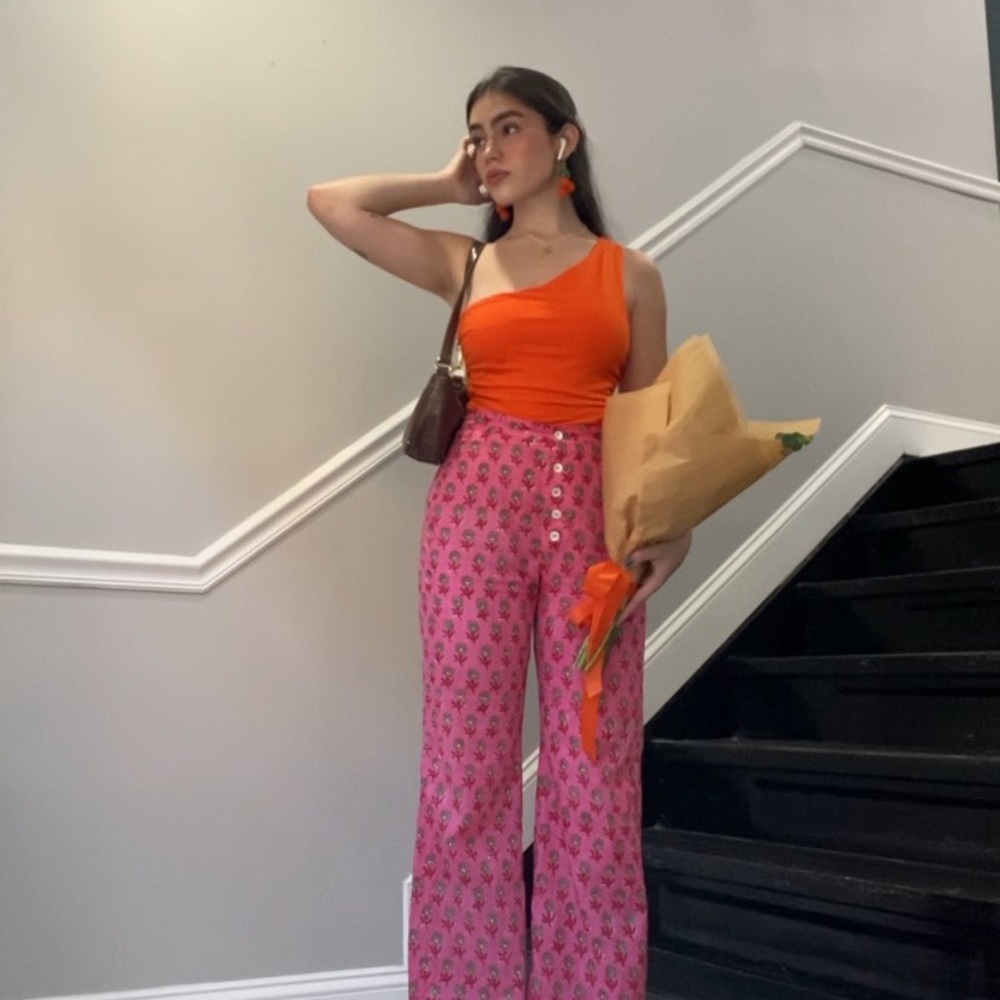 Flared european printed linen pants